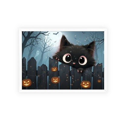 Whimsical Cat Halloween Poster with Wooden Frame, Framed Art, Cute Wall Decor, Spooky Home Accent, Fall Decor, Cat Lover Gift Halloween Gift, Art Print