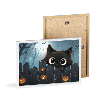 Whimsical Cat Halloween Poster with Wooden Frame, Framed Art, Cute Wall Decor, Spooky Home Accent, Fall Decor, Cat Lover Gift Halloween Gift, Art Print